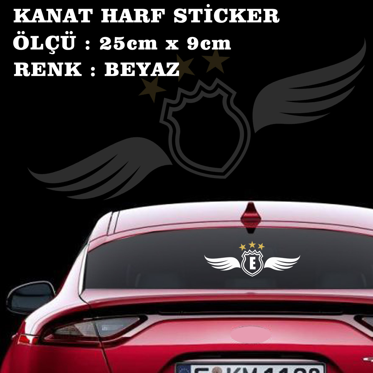 E - E Harfi alfabe sticker - kanat